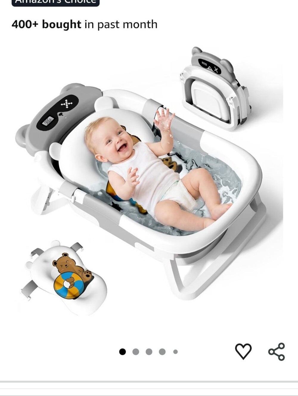Grey Foldable Baby Bathtub with Floating Cushion